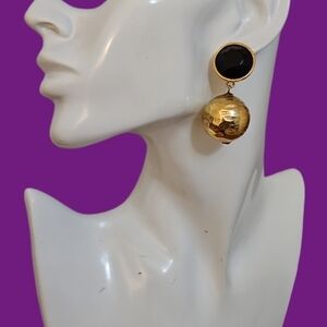 VTG 1980s Goldtone Ball Statement Drop Post Holiday Earrings